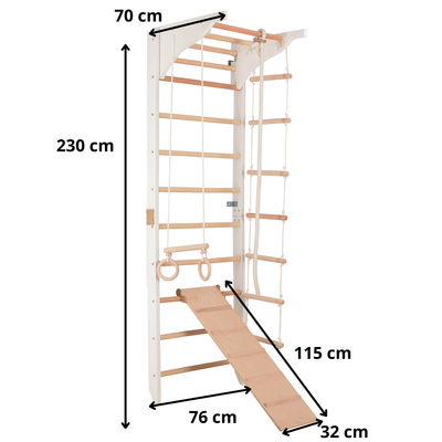 Sprossenwand PRO 3 weiß – Dip-Barren & Kletterrampe – weitere Produktansicht 2 – RINAGYM