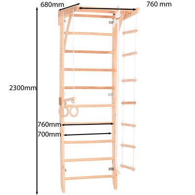 Sprossenwand Kinder 2 aus Holz mit Klimmzugstange – weitere Produktansicht 2 – RINAGYM