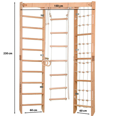 Parque de escalada de interior con espaldera, red de escalada y escalera horizontal: aparato deportivo para toda la familia, cabe en cualquier habitación - SPR Corner Lack