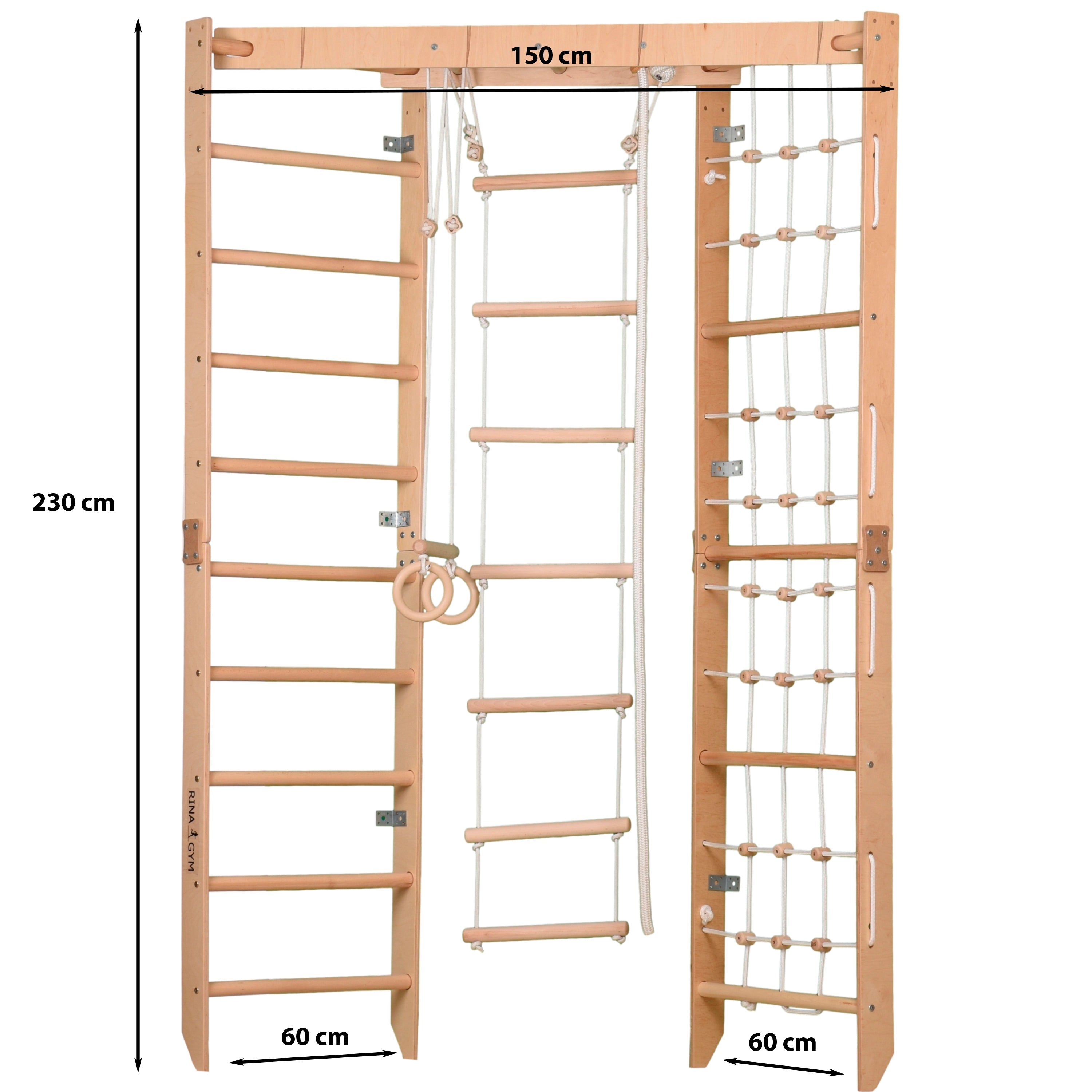 Parque de escalada de interior con espaldera, red de escalada y escalera horizontal: aparato deportivo para toda la familia, cabe en cualquier habitación - SPR Corner Lack