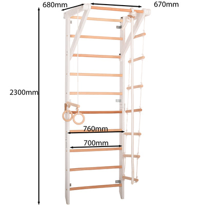 Sprossenwand Sport 2 weiß mit Klimmzugstange – weitere Produktansicht 2 – RINAGYM