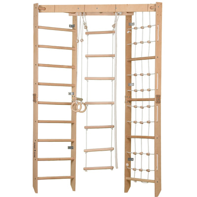 Parque de escalada de interior con espaldera, red de escalada y escalera horizontal: aparato deportivo para toda la familia, cabe en cualquier habitación - SPR Corner Lack