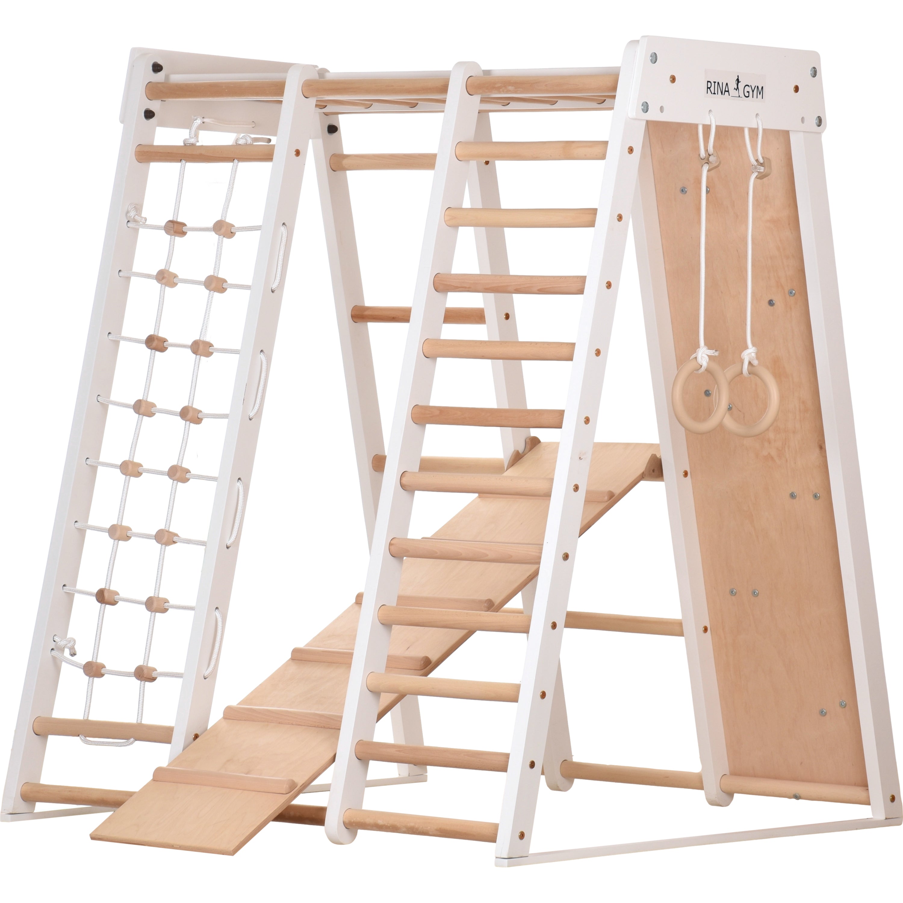 Indoor-Klettergerüst weiß 145 cm mit Netz – RINAGYM