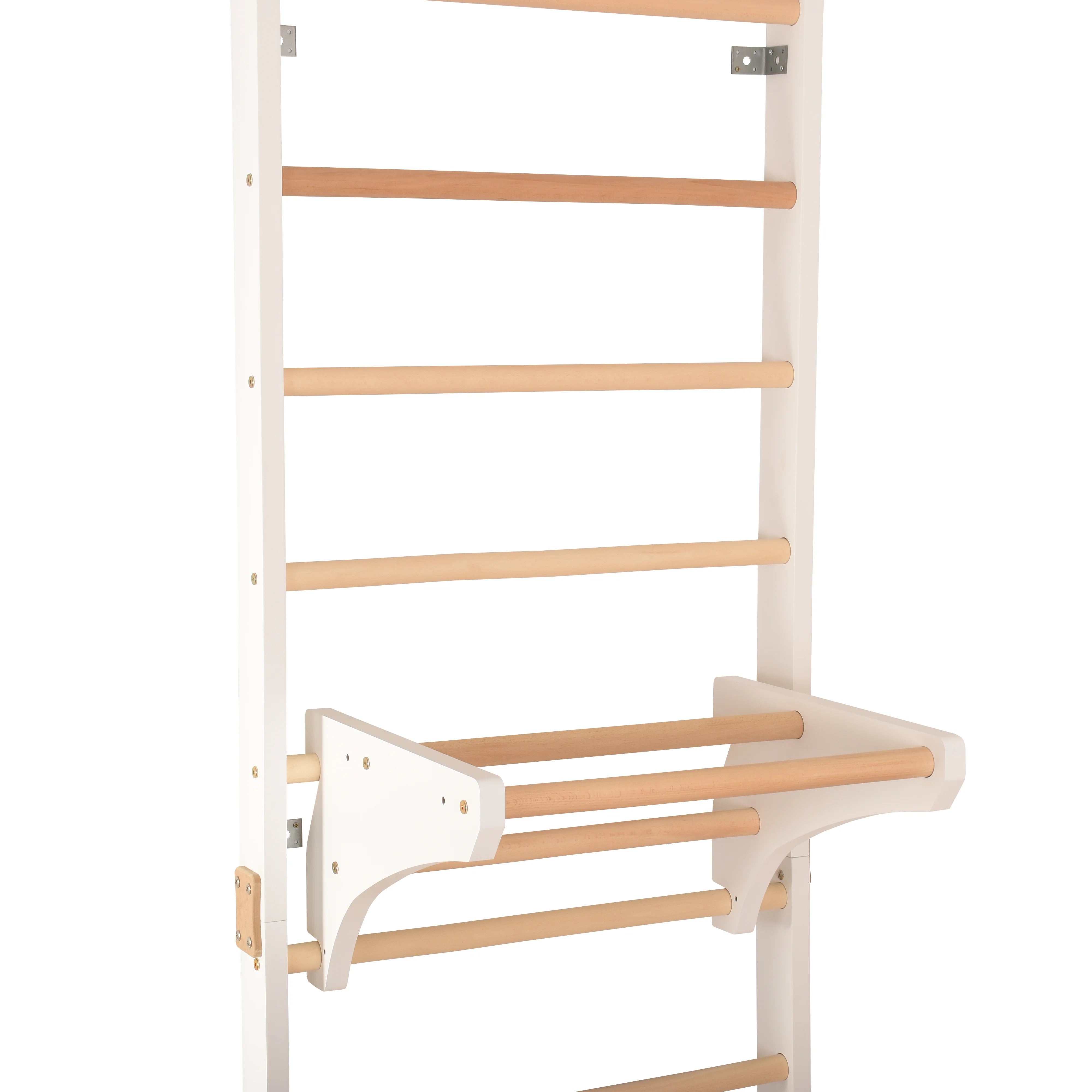 Barra de dominadas desmontable para espaldera: barra de Yarnwood y madera de haya Ø34 mm, blanca, montaje sin taladrar